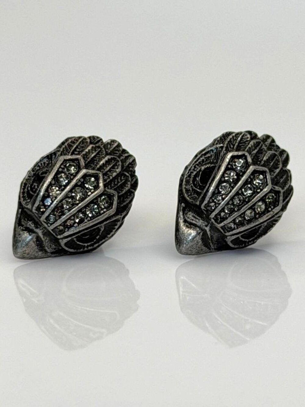 Authentic KURT GEIGER eagle stud earrings black crystal silver goth studs